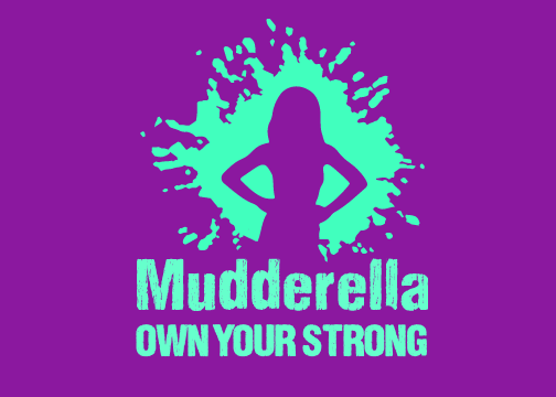 Mudderella Logo and Tagline Mint on Purple